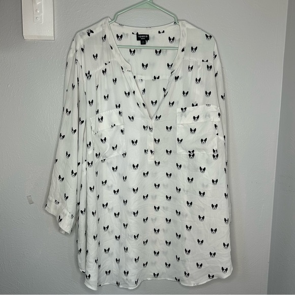 Torrid Harper dog novelty print Boston terrier blouse top shirt sheer size 5x - Picture 1 of 5